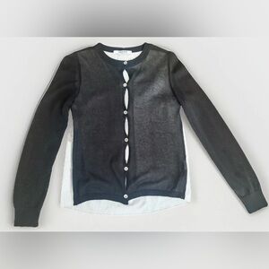 Black and White Sheer + Cotton Button-Up Cardigan - Made in Japan. Size Small
